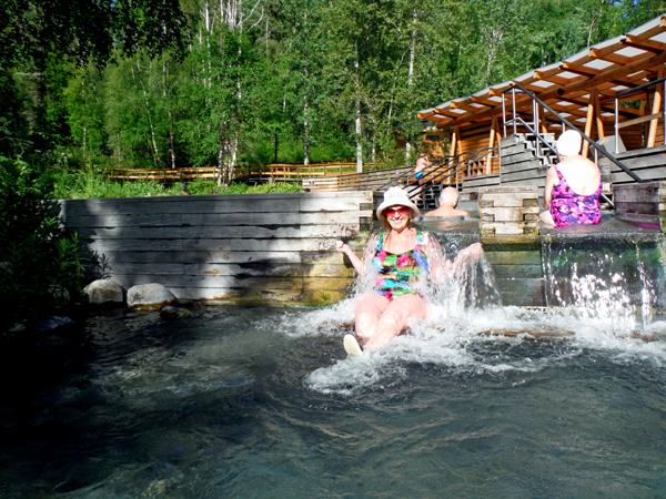 Karen Duquette under the waterfall